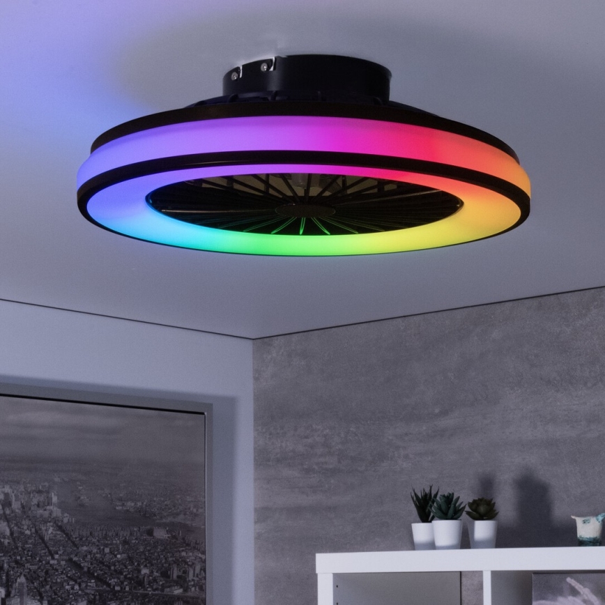 LED RGBW Prigušiva stropna svjetiljka s ventilatorom PLAVE LED/48W/230V 3000/4000/6500K + daljinski upravljač