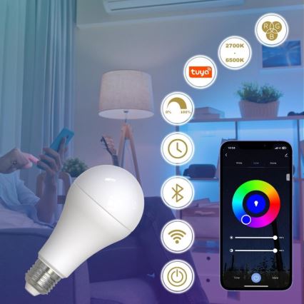 LED RGBW Prigušiva žarulja A60 E27/15W/230V 2700-6500K Wi-Fi Tuya
