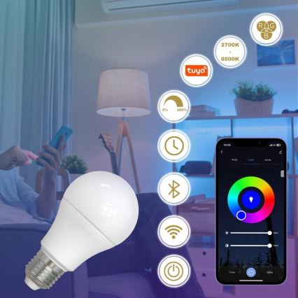 LED RGBW Prigušiva žarulja A60 E27/9W/230V 2700-6500K Wi-Fi Tuya
