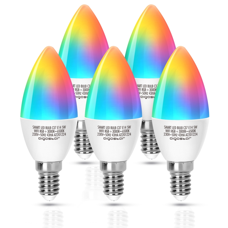 LED RGBW Prigušiva žarulja C37 E14/5W/230V 3000-6500K Wi-Fi - Aigostar