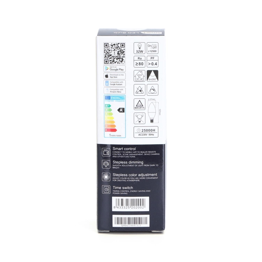 LED RGBW Prigušiva žarulja C37 E14/5W/230V 3000-6500K Wi-Fi - Aigostar