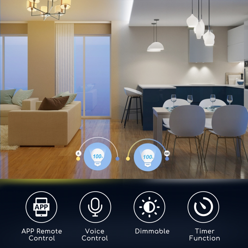LED RGBW Prigušiva žarulja C37 E27/5W/230V 3000-6500K Wi-Fi - Aigostar