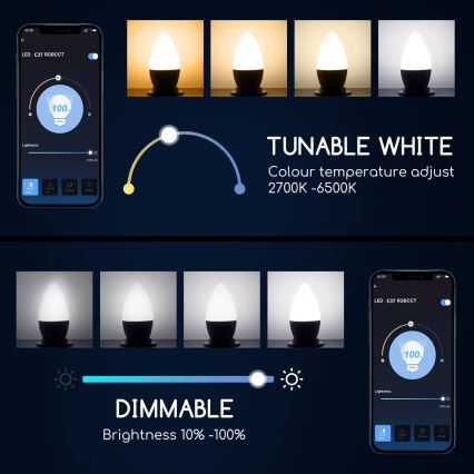 LED RGBW Prigušiva žarulja C37 E27/5W/230V 3000-6500K Wi-Fi - Aigostar