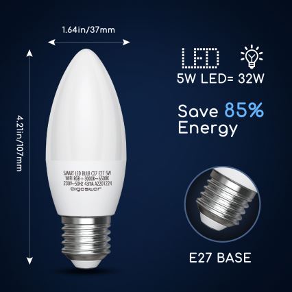 LED RGBW Prigušiva žarulja C37 E27/5W/230V 3000-6500K Wi-Fi - Aigostar
