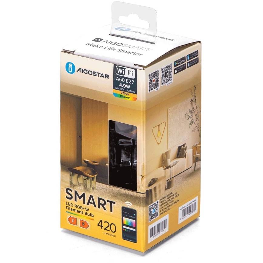 LED RGBW Prigušiva žarulja FILAMENT A60 E27/4,9W/230V 2700K Wi-Fi - Aigostar