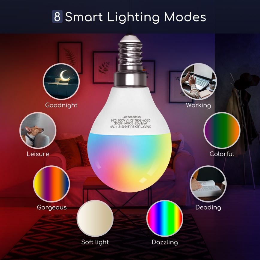 LED RGBW Prigušiva žarulja G45 E14/7W/230V 3000-6500K Wi-Fi - Aigostar