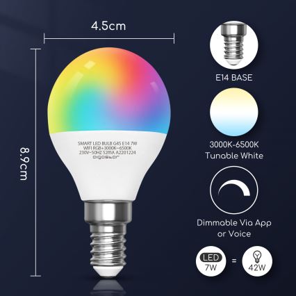 LED RGBW Prigušiva žarulja G45 E14/7W/230V 3000-6500K Wi-Fi - Aigostar