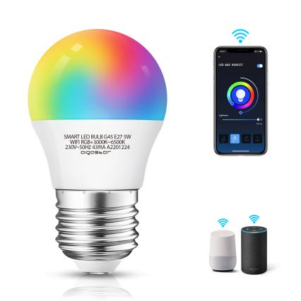 LED RGBW Prigušiva žarulja G45 E27/5W/230V 3000-6500K Wi-Fi - Aigostar