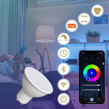 LED RGBW Prigušiva žarulja GU10/4,5W/230V 2700-6500K Wi-Fi Tuya