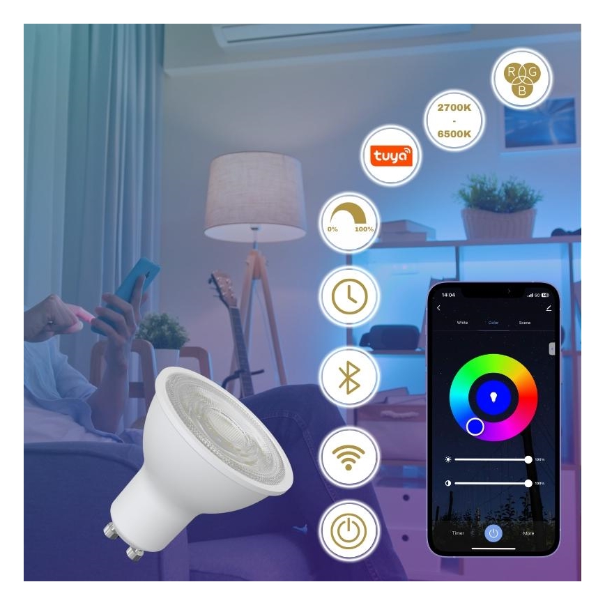 LED RGBW Prigušiva žarulja GU10/4,5W/230V 2700-6500K Wi-Fi Tuya