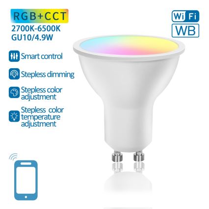 LED RGBW Prigušiva žarulja GU10/4,9W/230V 2700-6500K Wi-Fi - Aigostar