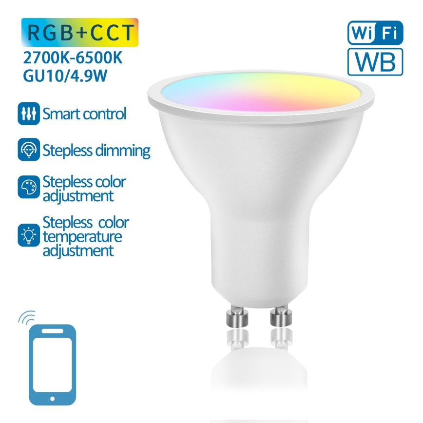 LED RGBW Prigušiva žarulja GU10/4,9W/230V 2700-6500K Wi-Fi - Aigostar