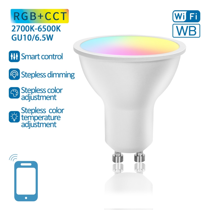 LED RGBW Prigušiva žarulja GU10/6,5W/230V 2700-6500K Wi-Fi - Aigostar