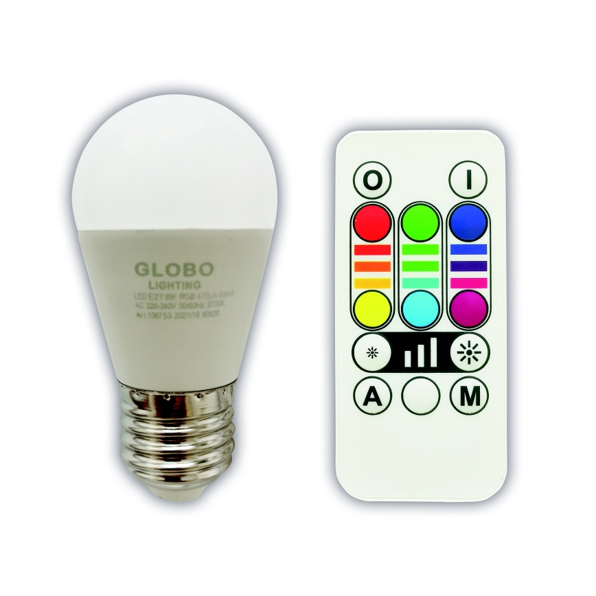 LED RGBW Prigušiva žarulja E27/6W/230V 3000K + daljinski upravljač - Globo