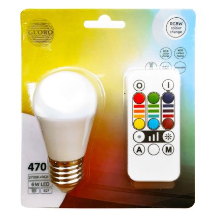LED RGBW Prigušiva žarulja E27/6W/230V 3000K + daljinski upravljač - Globo