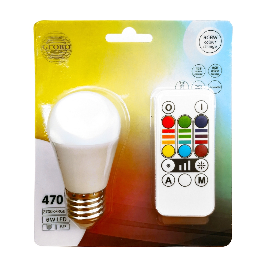 LED RGBW Prigušiva žarulja E27/6W/230V 3000K + daljinski upravljač - Globo