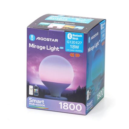LED RGBW Prigušiva žarulja MESH G120 E27/18W/230V 6500K + daljinski upravljač - Aigostar