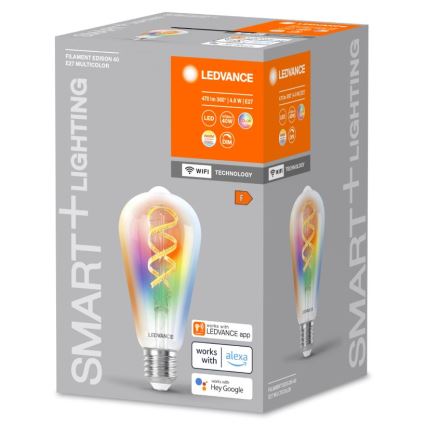 LED RGBW Prigušiva žarulja SMART+ FILAMENT EDISON ST64 E27/4,8W/230V 2700-6500K Wi-Fi - Ledvance