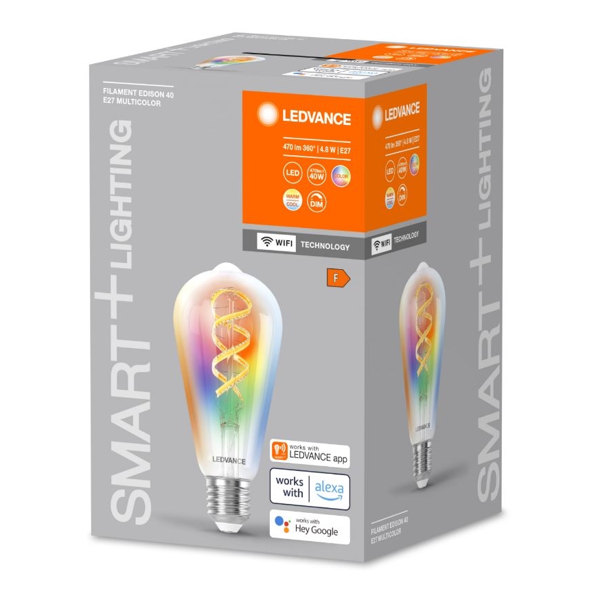 LED RGBW Prigušiva žarulja SMART+ FILAMENT EDISON ST64 E27/4,8W/230V 2700-6500K Wi-Fi - Ledvance