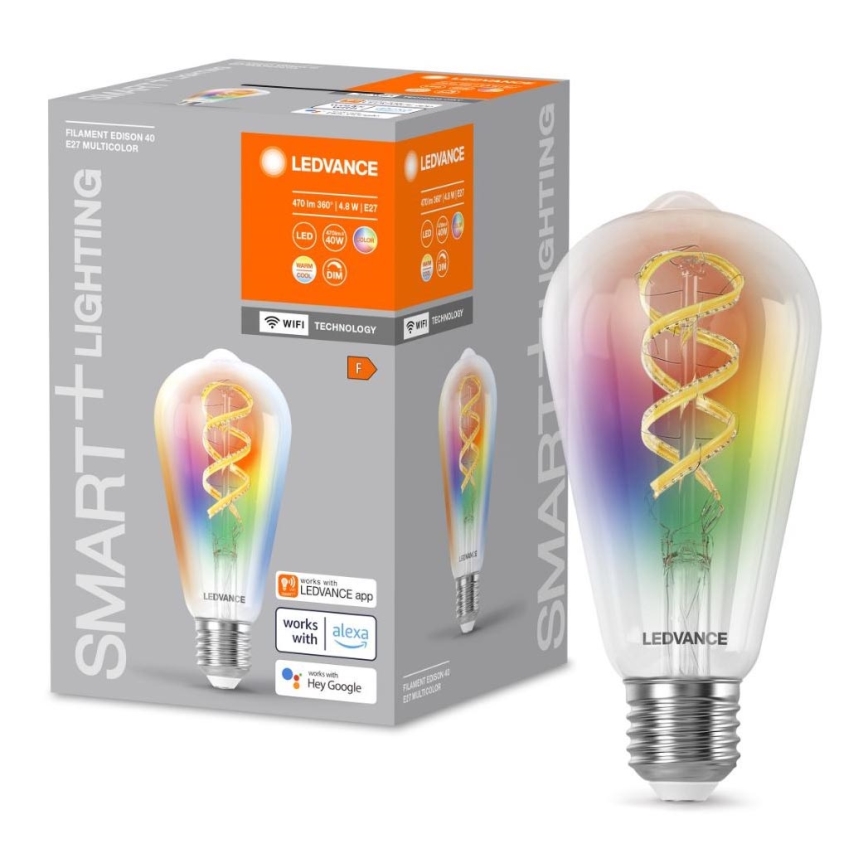 LED RGBW Prigušiva žarulja SMART+ FILAMENT EDISON ST64 E27/4,8W/230V 2700-6500K Wi-Fi - Ledvance