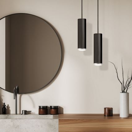 LED RGBW s mogućnošću prigušivanja, kupaonski viseći luster na sajli TURYN 1xGU10/4,8W/230V 3000K IP44 crna + daljinski upravljač