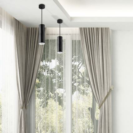 LED RGBW s mogućnošću prigušivanja, kupaonski viseći luster na sajli TURYN 1xGU10/4,8W/230V 3000K IP44 crna + daljinski upravljač