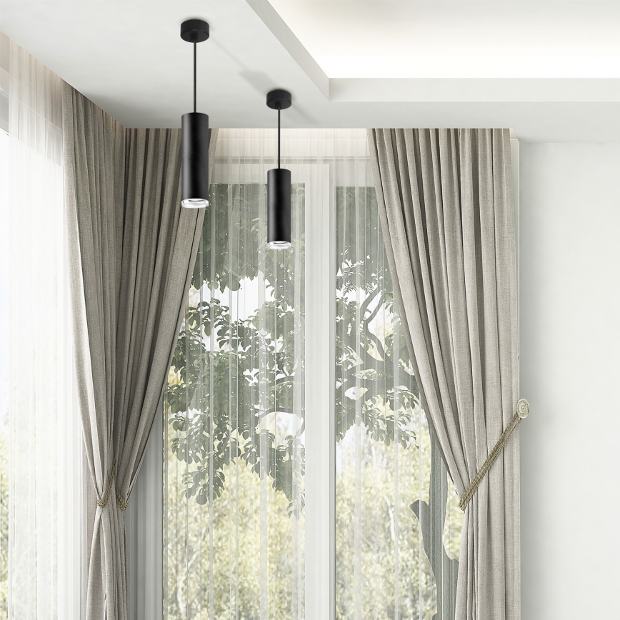 LED RGBW s mogućnošću prigušivanja, kupaonski viseći luster na sajli TURYN 1xGU10/4,8W/230V 3000K IP44 crna + daljinski upravljač