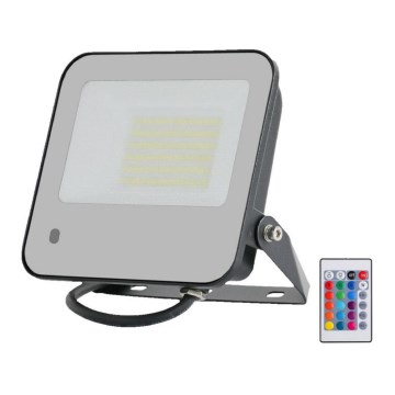 LED RGBW Prigušivi reflektor LED/50W/230V IP65 siva + daljinski upravljač