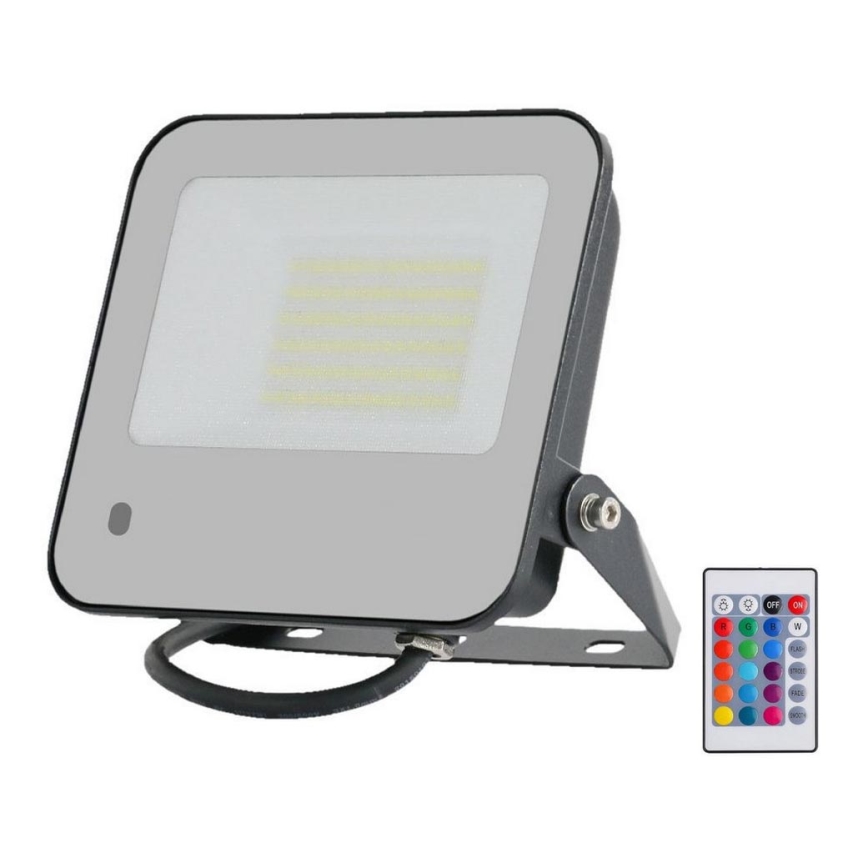 LED RGBW Prigušivi reflektor LED/50W/230V IP65 siva + daljinski upravljač
