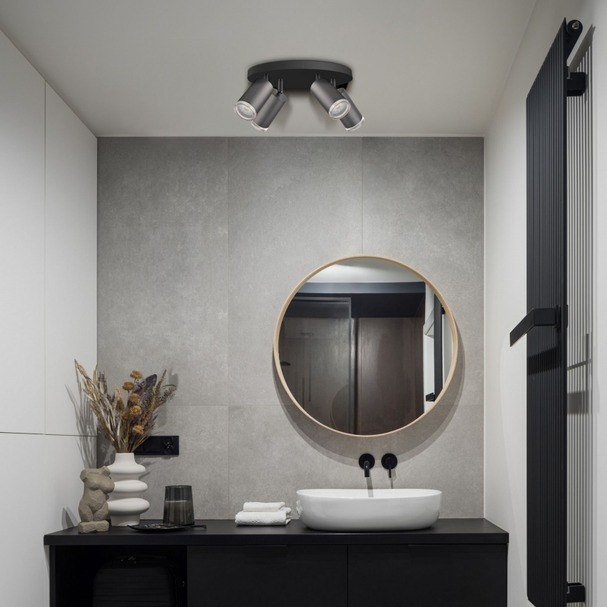 Prigušivo LED RGBW kupaonsko reflektorsko svjetlo TURYN, 4x GU10, 6,5 W, 230 V, 2700–6500 K, Wi‑Fi, IP44, crno