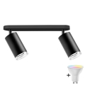 LED RGBW prigušivo kupaonsko spot svjetlo TURYN 2xGU10/4,8W/230V 3000K IP44 crno + daljinski upravljač