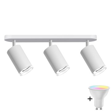 LED RGBW prigušivo kupaonsko spot svjetlo TURYN 3xGU10/4,8W/230V 3000K IP44 bijela s daljinskim upravljačem