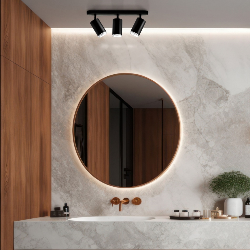 LED RGBW s mogućnošću prigušivanja, kupaonska ugradna spot svjetiljka TURYN 3xGU10/4,8W/230V 3000K IP44 crna + daljinski upravljač