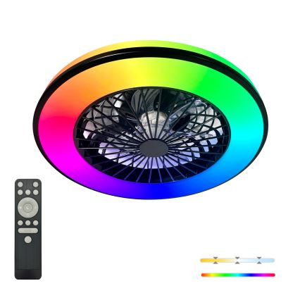 LED RGBW Prigušivo stropno svjetlo s ventilatorom VENTELUX LED/48W/230V 3000/4000/6500K Ø 48,5 cm crna + daljinski upravljač