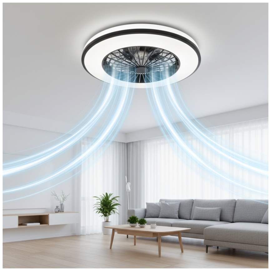 LED RGBW Prigušivo stropno svjetlo s ventilatorom VENTELUX LED/48W/230V 3000/4000/6500K Ø 48,5 cm crna + daljinski upravljač