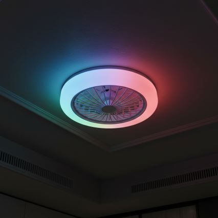 LED RGBW prigušiva stropna svjetiljka s ventilatorom ZAMBIA LED/24W/230V 3000-6500K bijela + daljinski upravljač