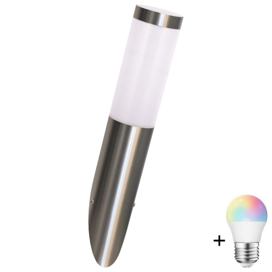 LED RGBW prigušivo vanjsko zidno svjetlo LIVIA 1xE27/6,5W/230V 2700-6500K Wi-Fi IP44 srebrno