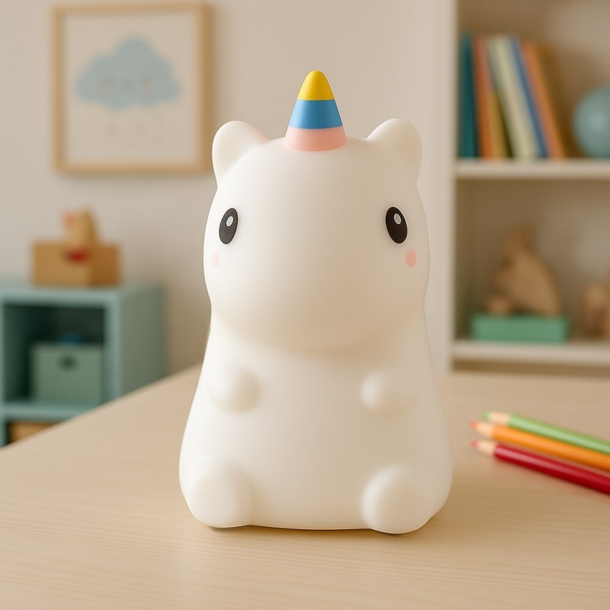 UNICORN RGBW punjiva LED dječja noćna svjetiljka s podesivom svjetlinom i upravljanjem dodirom LED/1W/5V 1200 mAh
