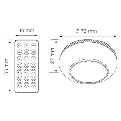 LED RGBW Prigušiva rasvjeta za namještaj LED/0,5W/4,5V 3xAAA bijela + daljinski upravljač