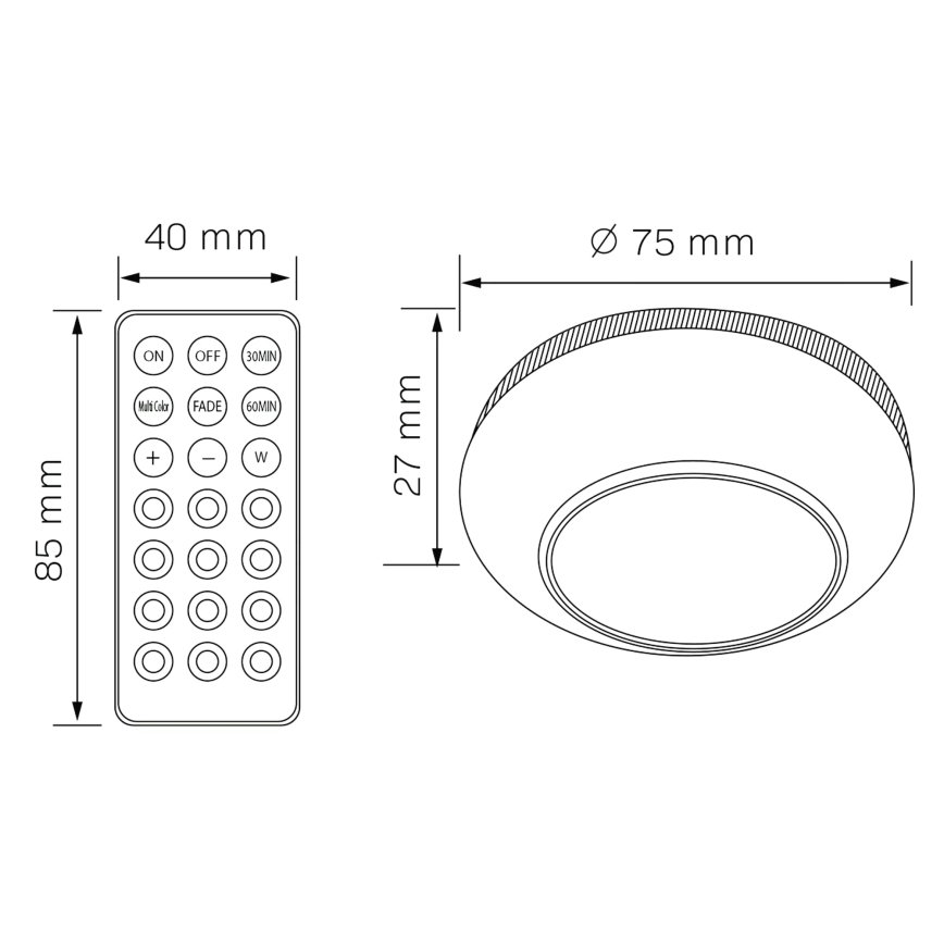 LED RGBW Prigušiva rasvjeta za namještaj LED/0,5W/4,5V 3xAAA bijela + daljinski upravljač