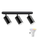 LED RGBW s mogućnošću prigušivanja, kupaonska ugradna spot svjetiljka TURYN 3xGU10/4,8W/230V 3000K IP44 crna + daljinski upravljač