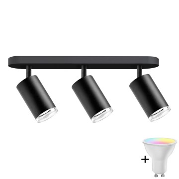 LED RGBW s mogućnošću prigušivanja, kupaonska ugradna spot svjetiljka TURYN 3xGU10/4,8W/230V 3000K IP44 crna + daljinski upravljač