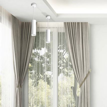 LED RGBW s mogućnošću prigušivanja, kupaonski luster na sajli TURYN 1xGU10/4,8W/230V 3000K IP44 bijela + daljinski upravljač