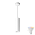 LED RGBW s mogućnošću prigušivanja, kupaonski luster na sajli TURYN 1xGU10/4,8W/230V 3000K IP44 bijela + daljinski upravljač