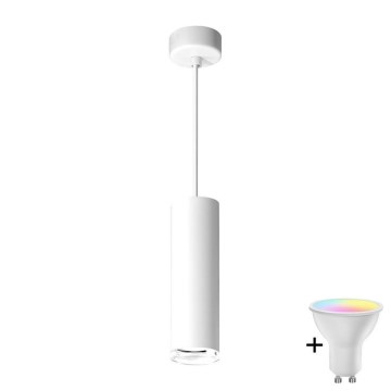 LED RGBW s možností stmívání koupelnský lustr na lanku TURYN 1xGU10/6,5W/230V 2700-6500K Wi-Fi IP44 bílá
