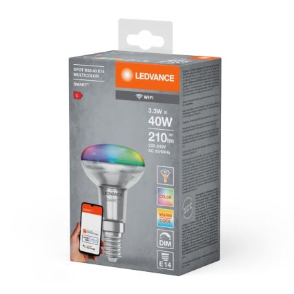 LED RGBW dimabilna reflektorska žarulja SMART+ R50 E14/3,3W/230V 2700-6500K Wi-Fi - Ledvance