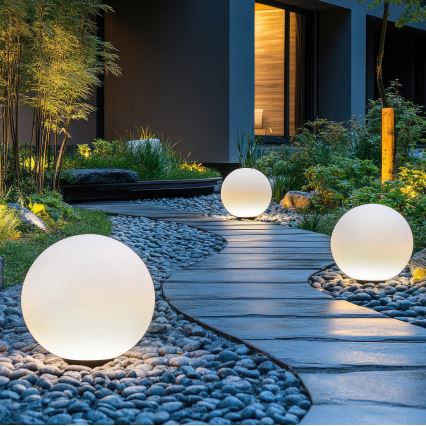 Solarna LED RGBW svjetiljka GARDEN BALL s prigušivanjem LED/5W/3,7V 3000K IP54 2200 mAh, promjer 30 cm + daljinski upravljač