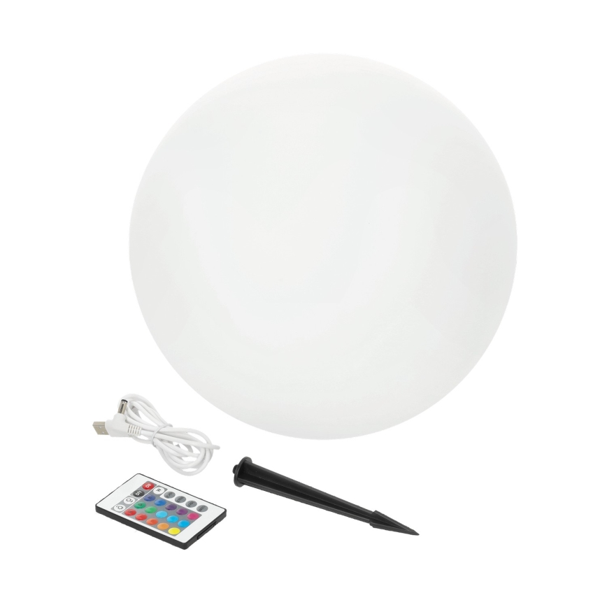 Solarna LED RGBW svjetiljka GARDEN BALL s prigušivanjem LED/5W/3,7V 3000K IP54 2200 mAh, promjer 30 cm + daljinski upravljač