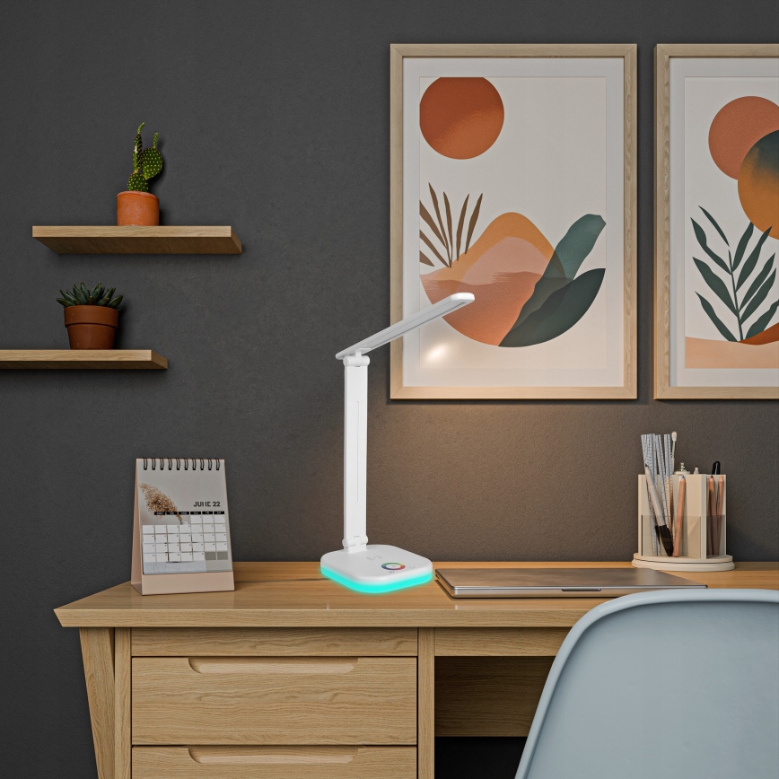 LED RGBW stolna lampa s mogućnošću prigušivanja i bežičnim punjenjem LED/7W/5V USB bijela