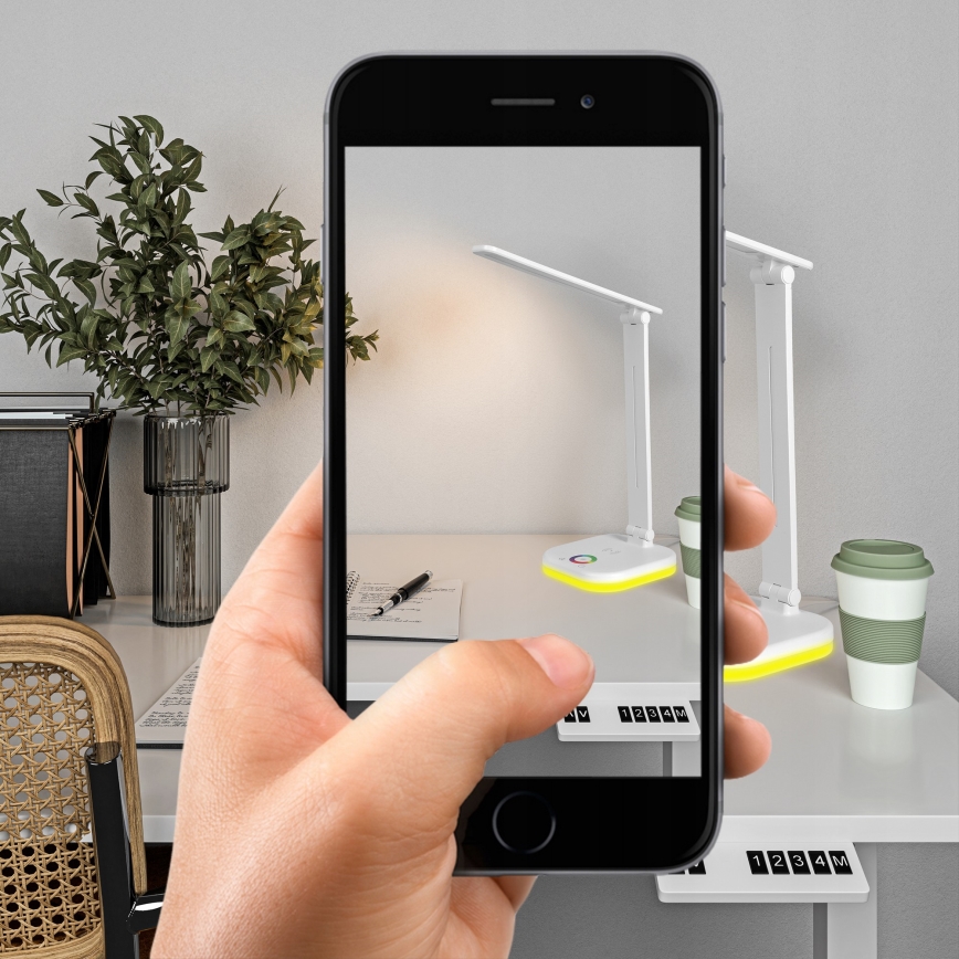 LED RGBW stolna lampa s mogućnošću prigušivanja i bežičnim punjenjem LED/7W/5V USB bijela